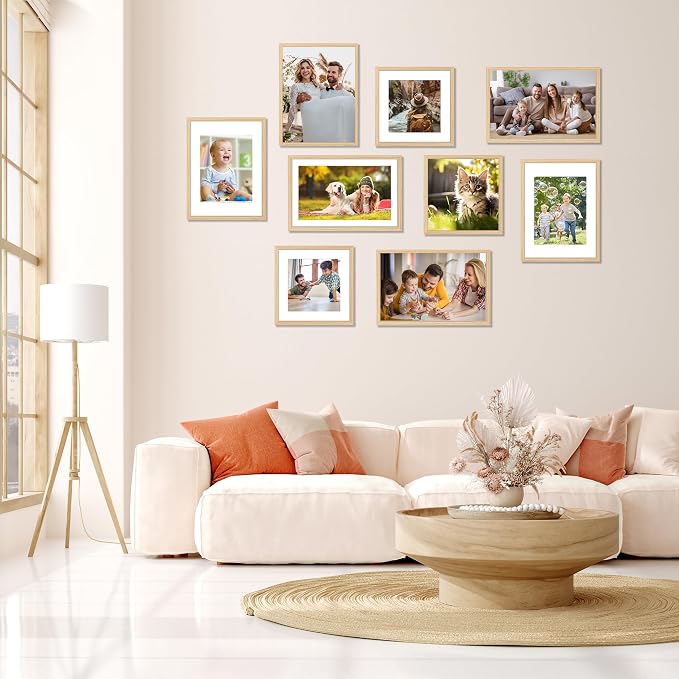 12x16 Picture Frame Natural Set of 2, Photo Frame with HD Plexiglass, Display Pictures 8.5x11 with Mat or 11x17 Without Mat, Natural Picture Frames Collage Wall Decor, Gallary Wall Frame