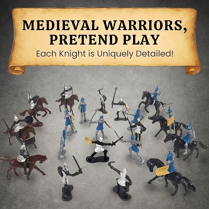 Liberty Imports Medieval Knights and Dragons Figures Playset – 42 Plastic Fantasy Soldier Figurines and Accessories Toys for Toddlers, Kids Imaginary Play Battles