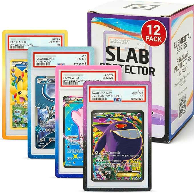 X PRO PSA Slab Protector - 12 Pack - Elemental Gradient Colors Included - Durable TPU Bumper Guards - Stackable PSA Slab Guards & Secure Graded Card Guard