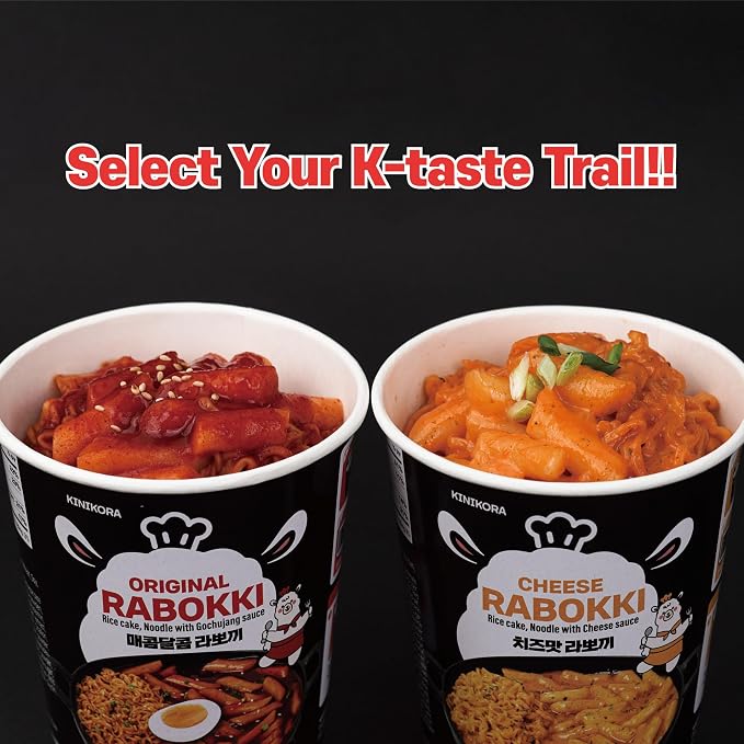 KINIKORA Swicy Instant Rabokki Cup 2-Pack, Korean Tteokbokki & Ramen | Topokki style Korean street food, Chewy rice cakes with ramen, Quick 3.5 min microwave cup meal