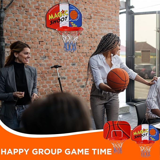 Sosation 2 Pcs Mini Basketball Hoop with 4 Basketball, Sticky Hook, Pump, Indoor No Drilling Basket Ball Hoop Decompress Game for Kid Adult Back to School Gift
