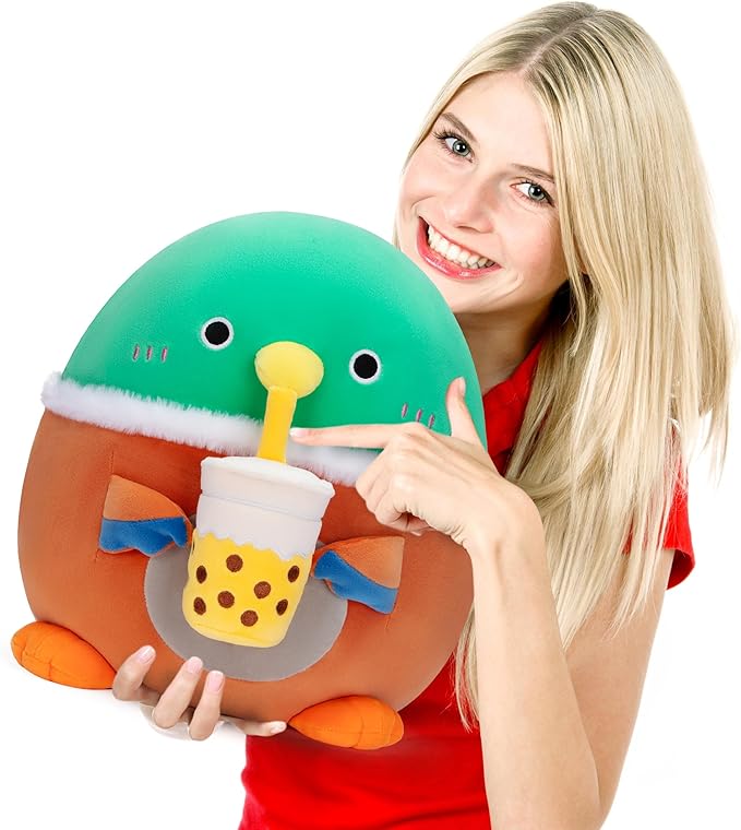 Original 13.5-inch Duck Pillow Stuffed Animal Toy Plush,Big Size Soft Cute Fat Cuddle Huggable Plushie Toys,Gift for Kids Family Girls Boys