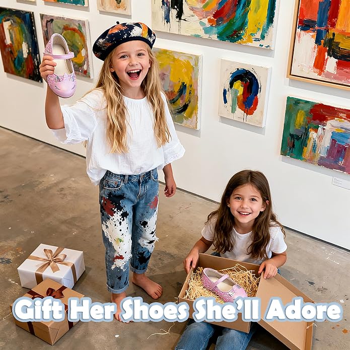 THEE BRON Mary Jane Ballet Flats - Girls' Dress Shoes with Hook & Loop Closure
