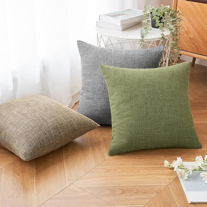 MIULEE Pack of 2 Decorative Linen Burlap Textured Pillow Covers Farmhouse Boho Accent Pillowcases Spring Home Decor for Couch Sofa Bedroom Living Room 18x18 Inch Light Olive Green