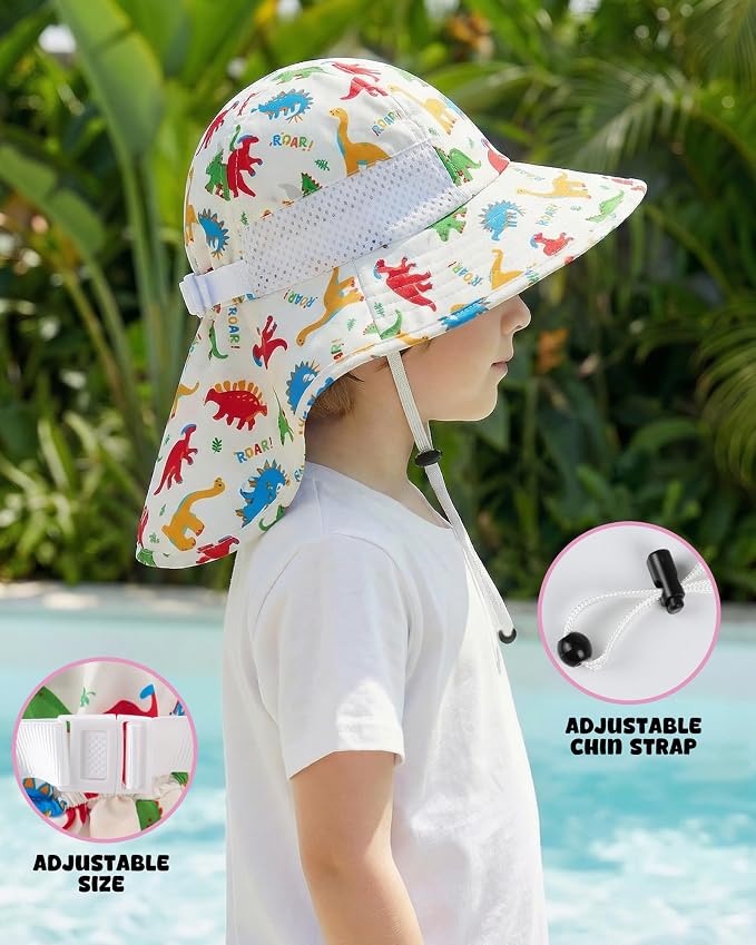 Toddler Baby Sun Hat Kids Summer Beach Essentials Adjustable Beach Hats with Bucket Wide Brim for Boys Girls Age 0-14 Years