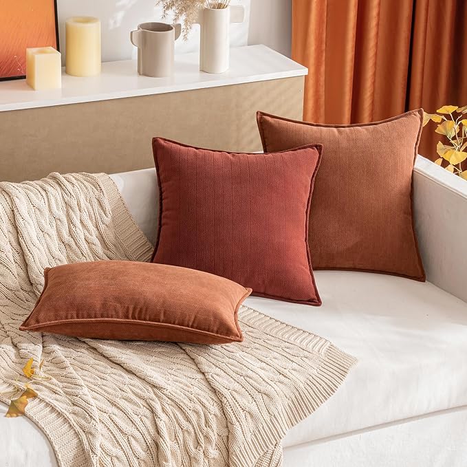 MIULEE Pack of 2 Fall Burnt Orange Lumbar Chenille Pillow Covers 12x20 | Soft Couch Throw Pillows,Farmhouse Cushion Covers with Elegant Design for Sofa,Bedroom,Living Room,Spring Home Decor