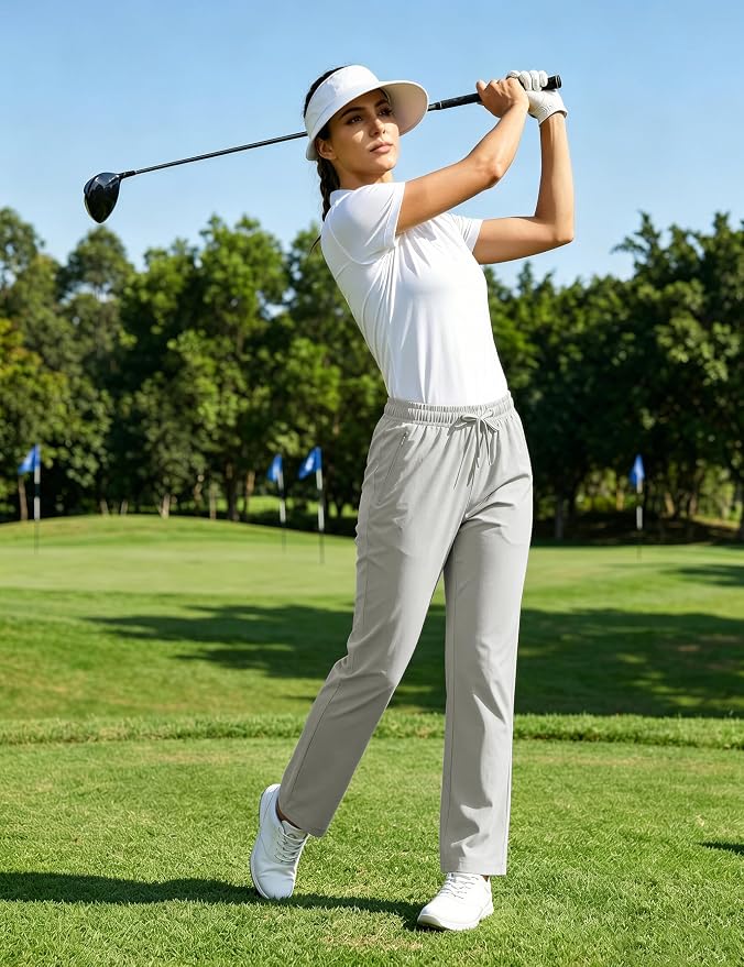 MAGCOMSEN Women's Hiking Pants Lightweight Quick Dry UPF 50 Water Resistant Elastic Waist Golf Travel Pants Zip Pockets