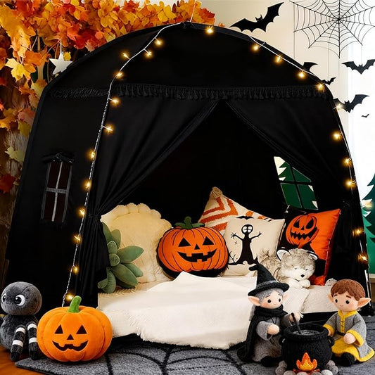 Sumbababy Large Teepee Tent for Kids: with Star Lights - Tent Indoor Kids Teepee Tent for Boys & Girls - Kids Play Tent Inside Canopy Bed for Playroom Gift Toys (All-Black)