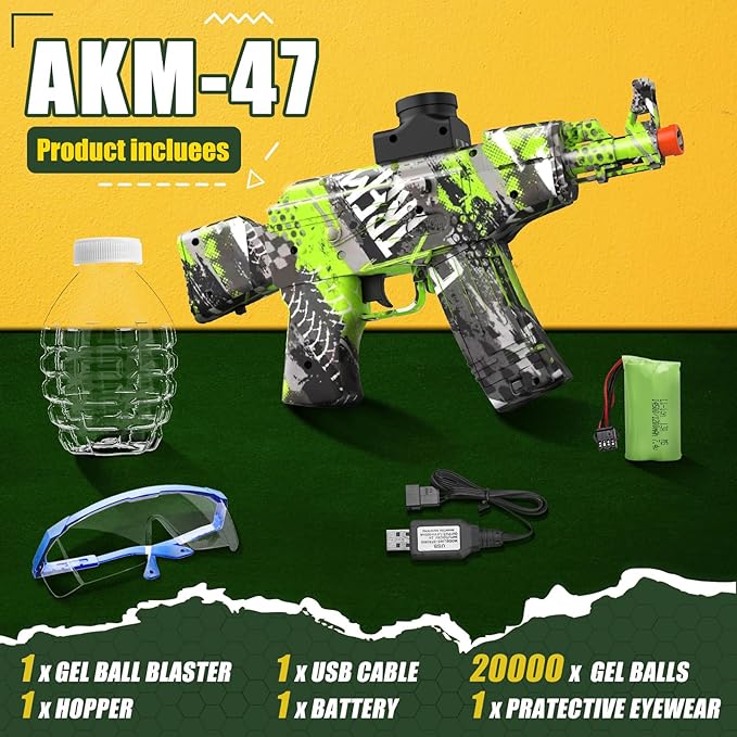 Anstoy Electric with Gel Gun Blaster AEG AKM-47 Splat Gun Automatic Toy Gun for Christmas, Halloween, Birthday Gift, Adults, Ages 14+