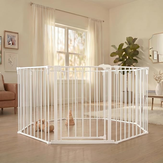 Regalo Safety 192" Super Wide Baby Gate & Play Yard, 2-in-1 Convertible Extra Wide Safety Barrier, Hardware Mounted for Toddlers & Pets, Tested & Safe for 30 Years, American Designed & Owned, White