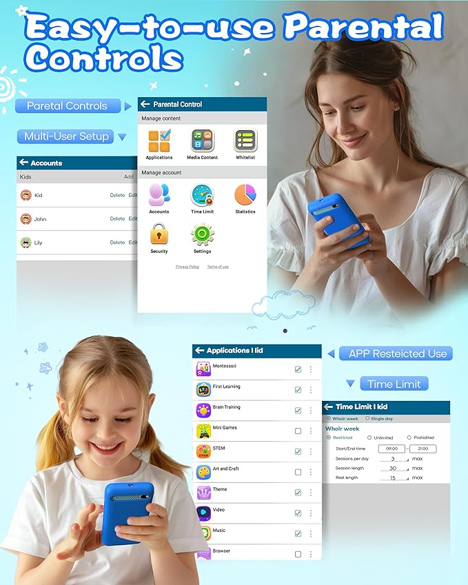 MOMILLA Kids Toys Smart Phone, 3.97" Touchscreen, Birthday Gifts for Kids, 16GB Toddler Learning Cell Phone with Games, Boys Girls Toys for Age 3 4 5 6 7 8 9 Year Old（Front Camera Only