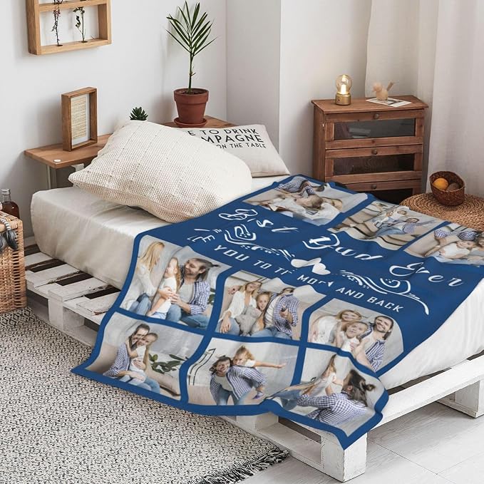 Fathers Day Birthday Gift for Dad Custom Blanket with 9 Photo & Text, Personalized Blankets with Picture to My Dad, HD Printing Customized Flannel Throw Blanket Gifts for Best Daddy Grandpa Ever