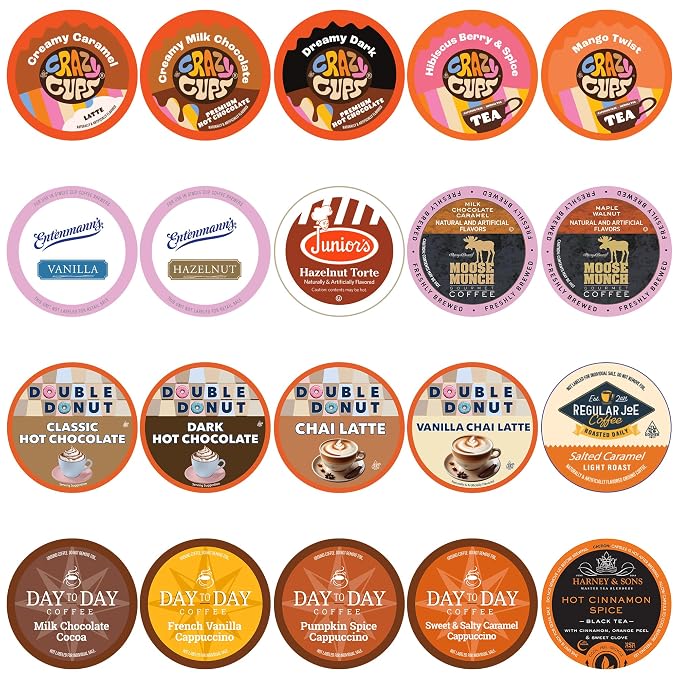 Perfect Samplers Coffee/Tea/Cider/Cappuccino and Hot Chocolate Single Serve Cups For Keurig K cup Brewers, Premium Mix, 20 Count