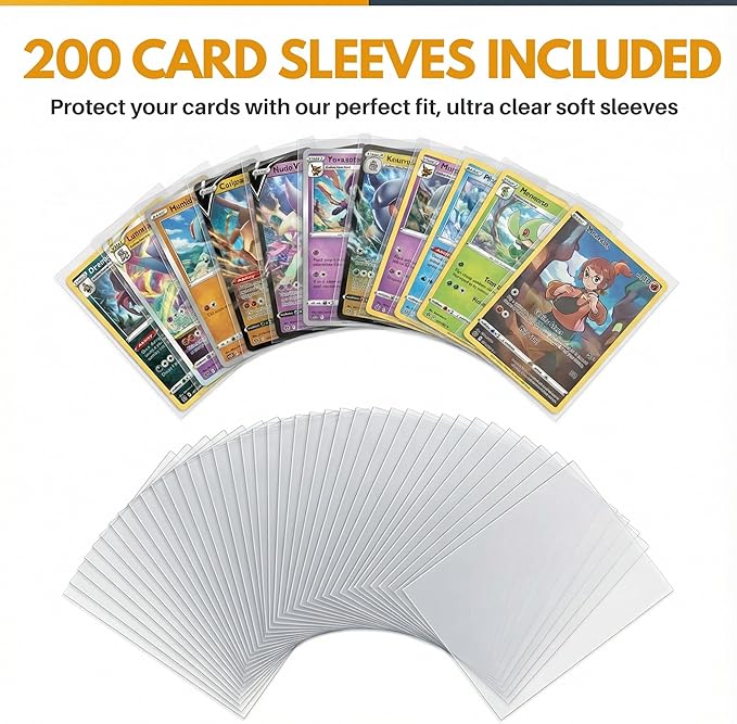 X PRO 1000+ Card Binder - Comes with 200 Card Sleeves | Compatible with TCG, Sports, MTG & More - 16 Pocket Card Binder | TCG Binder