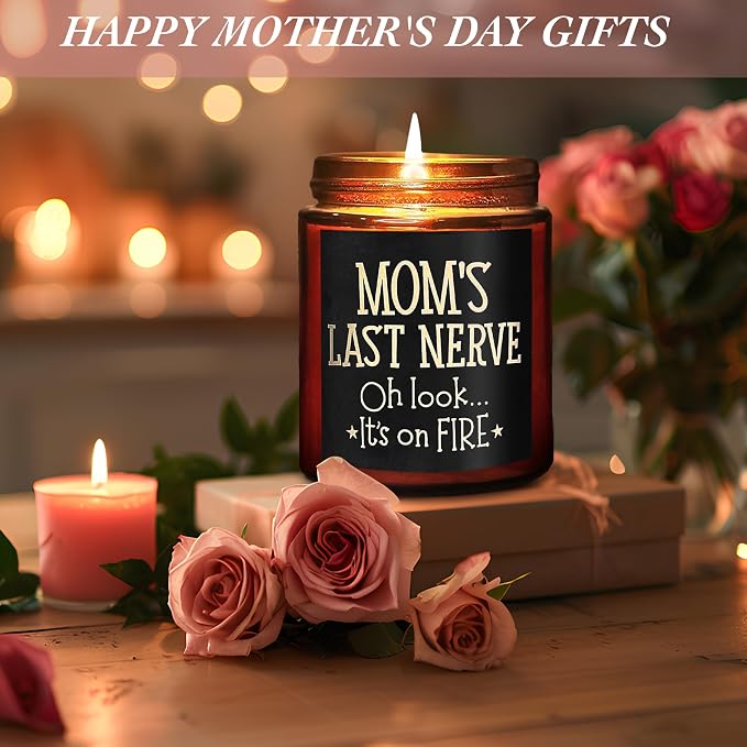 Mom's Last Nerve Candles - Fun Birthday, Valentines Day, Mothers Day Gifts from Daughter, Son - Funny Stress Relief Relaxation Gifts for Women Wife New Mom - Sea Salt Jasmine Soy Spa Candle