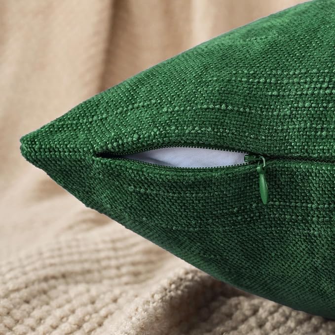 Set of 4 Soft Textured Decorative Throw Pillow Covers 22x22 Inch Cozy Farmhouse Cushion Cover Square Accent Pillow Cases for Bed Couch Sofa Living Room, Dark Green