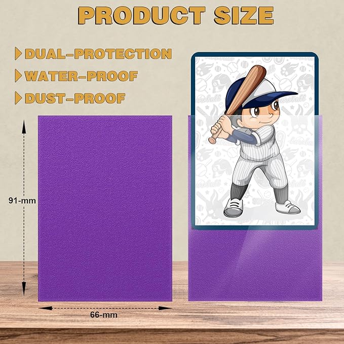 Homthy 100 Count Matte Card Sleeves for Trading Cards, Standard Size Protective Sleeves Deck Card Protectors Fit for Baseball Cards, Sports Cards, MTG, Yugioh Card Game Card Standard Cards (Purple)