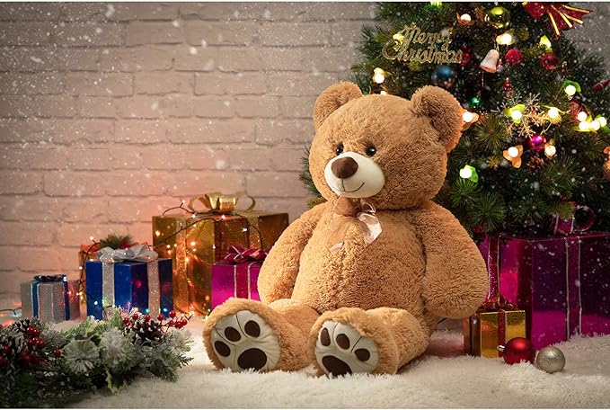 HollyHOME Teddy Bear Stuffed Animal Plush Giant Teddy Bears with Footprints Big Bear 36 inch Tan