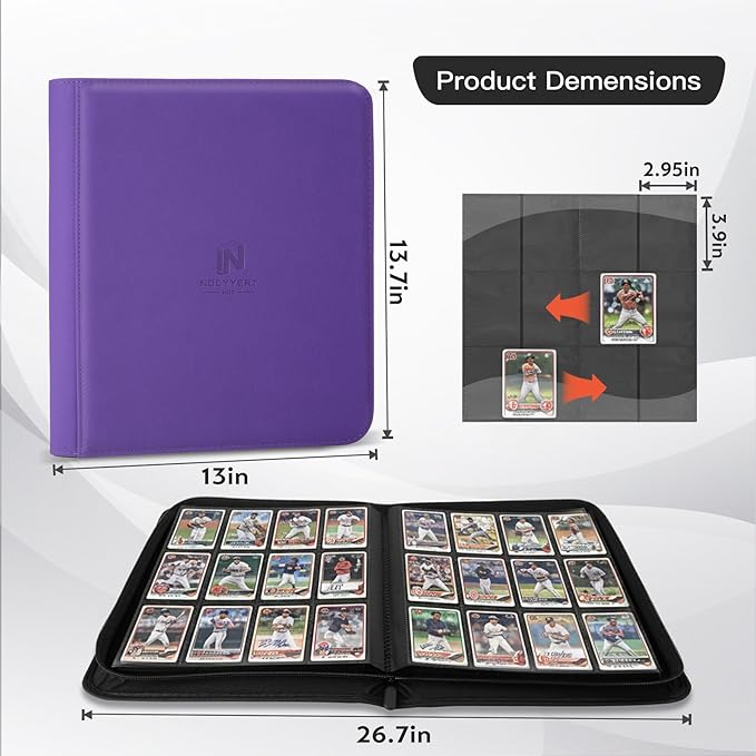 Premium Card Binder 12 Pocket for 720 Pockets Trading Card Binder, PU Zipper Card Collection Album, Book Holder for MTG, TCG, Game Cards, Sports Cards(Purple)