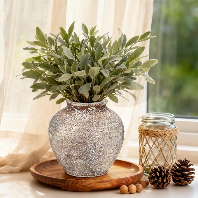 Ceramic Flower Vase Home Decor, 6.2 inch Farmhouse Rustic Vintage Decorative Vases, Pottery Terracotta Boho Flowers Vases for Dining Table, Living Room, Shelf, Kitchen, Bedroom (6.2"-Terracotta)
