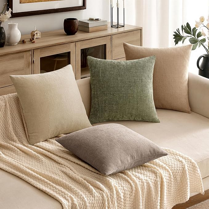 MIULEE 24x24 Inch Euro Textured Chenille Throw Pillow Covers Light Taupe | Pack of 2 Decorative Soft Throw Pillows,Solid Textured Cushion Covers,Modern Home Decor for Bed Couch Sofa Bedroom Livingroom