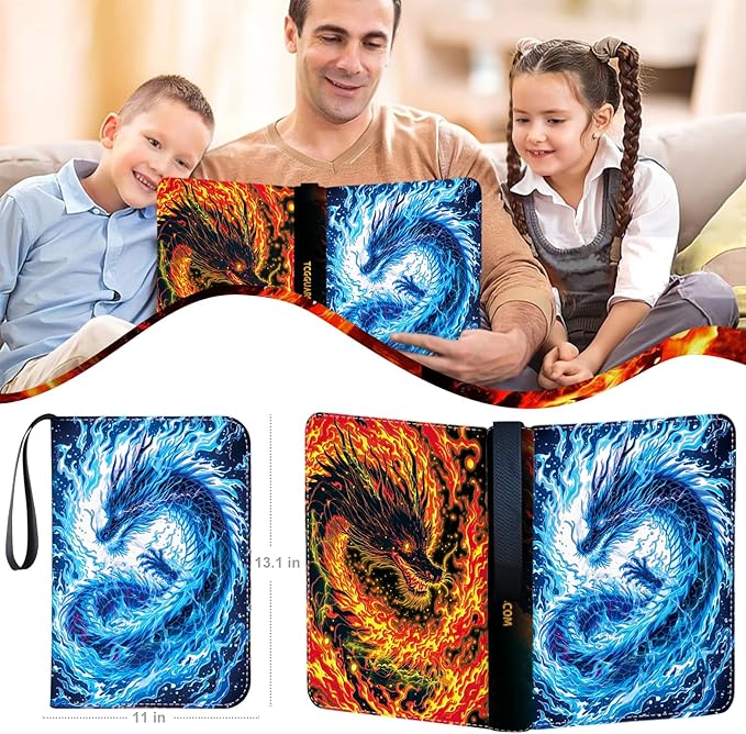 1008 Card Binder 9 Pocket Trading Card Binder with 56 Page 3-Ring Removable Sleeves, High Storage Waterproof Card Holder Collection Card Album Carrying Organizer Case for MTG TCG Cards - Double Dragon