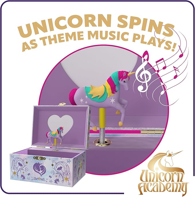 Unicorn Academy Jewelry Box for Girls - Musical Jewelry Box with Spinning Wildstar Figurine, Unicorn Academy Toys for Kids Ages 3-5 - 6 x 4.7 x 3.5 in