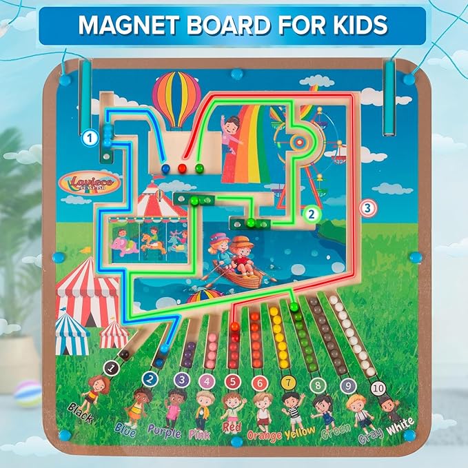 Magnetic Montessori Toys for 3 Year Old - Magnet Board for Kids, Magnetic Maze for Kids Ages 3-5, Color and Number Maze, Puzzles for Toddlers, Magnet Mazes for Toddler, Learning Activity, Carnival
