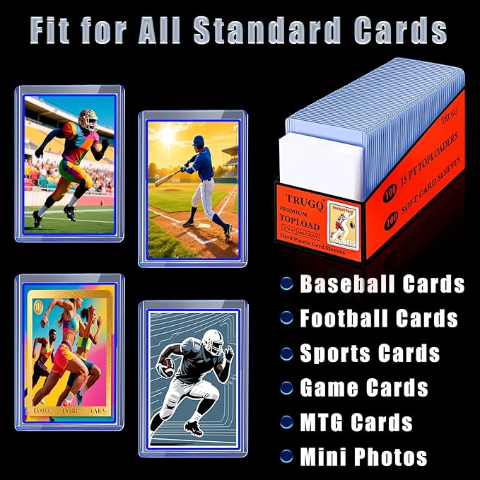 2000 Card Sleeves Top Loads for Cards,3"X4"Baseball Card Protectors,Toploaders Hard Plastic for Trading Game Sports Football Cards(1000 Hard Protectors + 1000 Soft Sleeves)