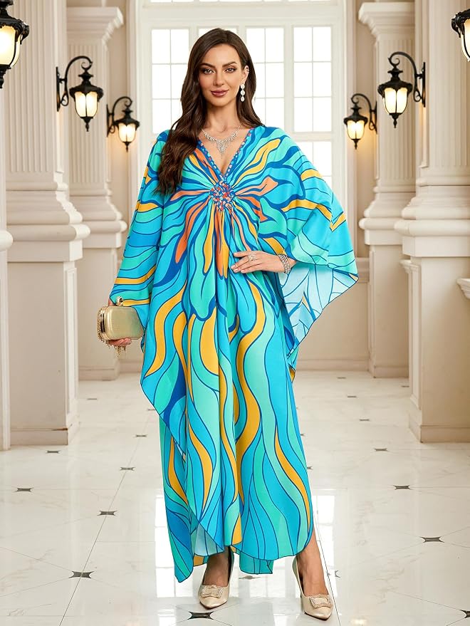 Mumu Dresses for Women Plus Size, Bohemian Kaftan Beach Cover Up Long Maxi Nightgown Soft Loungewear