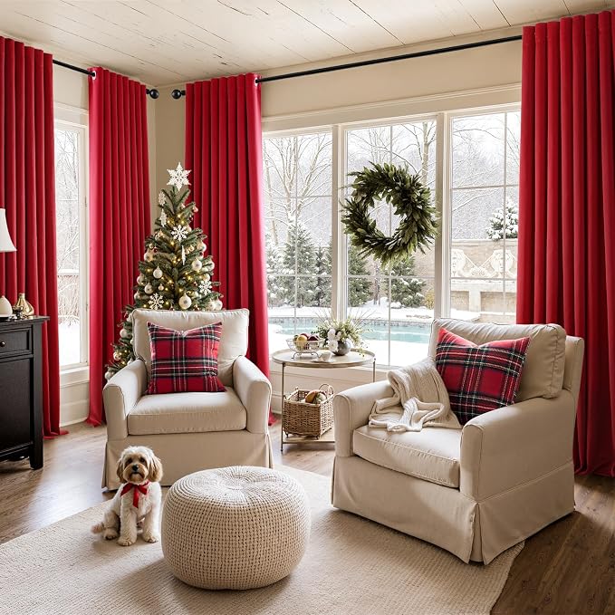 MIULEE Blackout Curtains for Bedroom 2 Panels 40x84 Inch Long Christmas Red | Thermal Insulated, Living Room Darkening Grommet Drapes, Noise Reducing, Light Blocking Window Treatments
