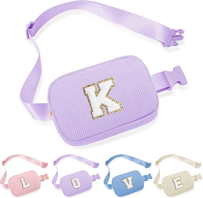 YOOLIFE Birthday Gifts for Kids - 5 6 7 8 9 10 11 12 Year Old Girl Birthday Gift for Teen Sister Niece Friend Sister Girlfriend Gift, Personalized Initial Belt Bag Crossbody Bags for Women (Purple K)
