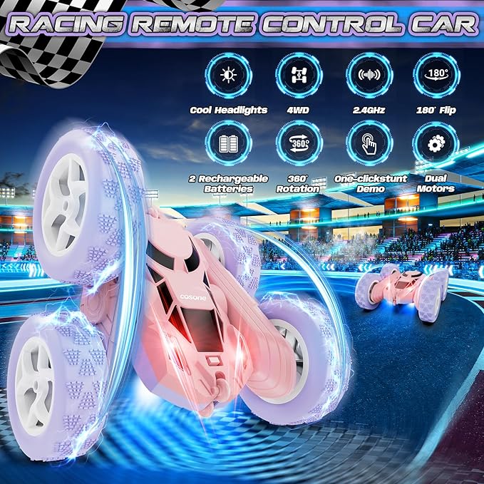 cosone RC Stunt Car Remote Control Cars with Lights Double-Sided Driving Indoor Outdoor Toys Gifts Presents for 6 7 8 9 10 11 12 Year Old Kids Boys Girls