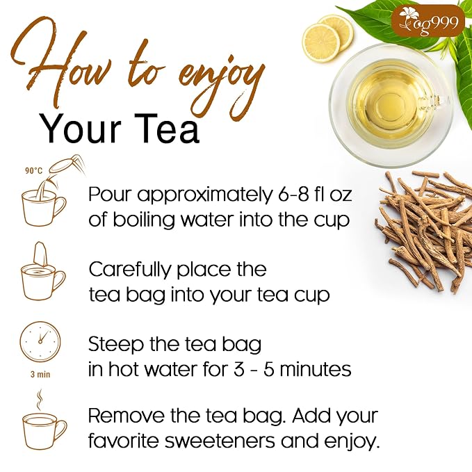 TOG999, Premium 120 Ashwagandha Root Tea Bags, 100% Natural & Pure, Ashwagandha Root Herbal Tea. No Sugar, No Caffeine, No Gluten, Vegan.