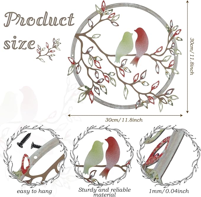 Ferraycle Metal Wall Art Bird on Tree Branch Silhouette Bird Hanging Ornament Porch Wall Decor for Living Room Outdoor Garden Bedroom Office Housewarming Party Decoration(Elegant Color)