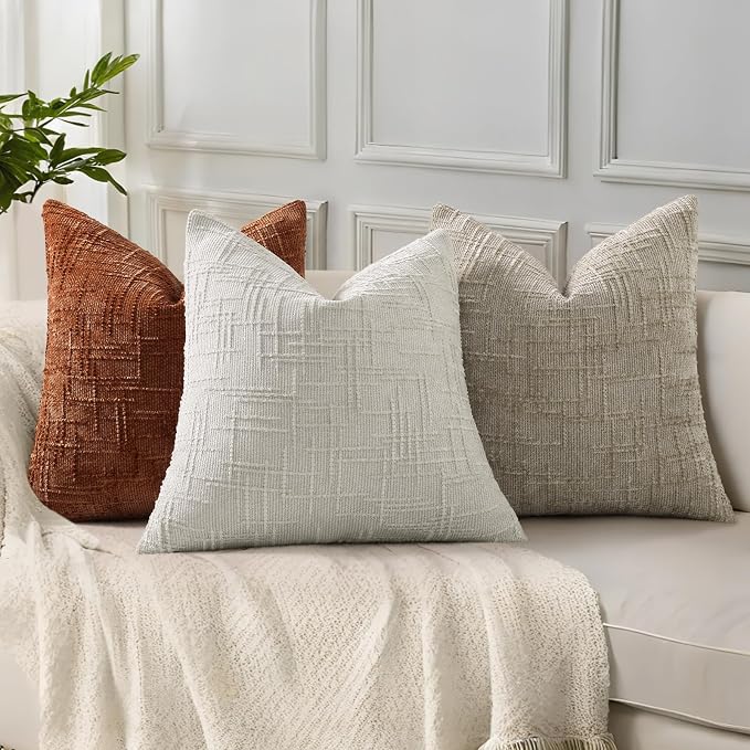 decorUhome Textured Chenille Throw Pillow Covers 26x26 Set of 2 Light Brown | Fall Modern Farmhouse Soft Cozy Slubby Couch Pillow Cases Boho Decorative Pillow Cases for Bed Sofa Living Room Home Decor