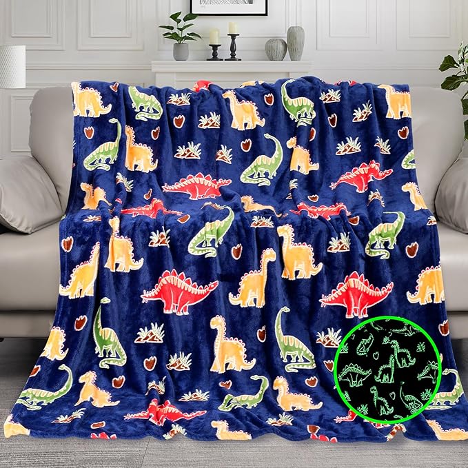 Glow in The Dark Blanket for Boys, Dinosaur Blanket Gifts for Kids, Throw Blanket for Home Decor, Soft Warm Toys Birthday Gifts for Teens Men Boyfriend 50"x60"