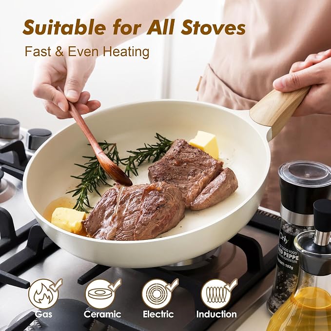 SENSARTE 8inch Ceramic Nonstick Frying Pan Small Skillet, White | Healthy Ceramic Coating Omelette Pan, Non-toxic Kitchen Cooking Chef's Pan, PFOA/PFAS/PTFE Free, Induction Compatible