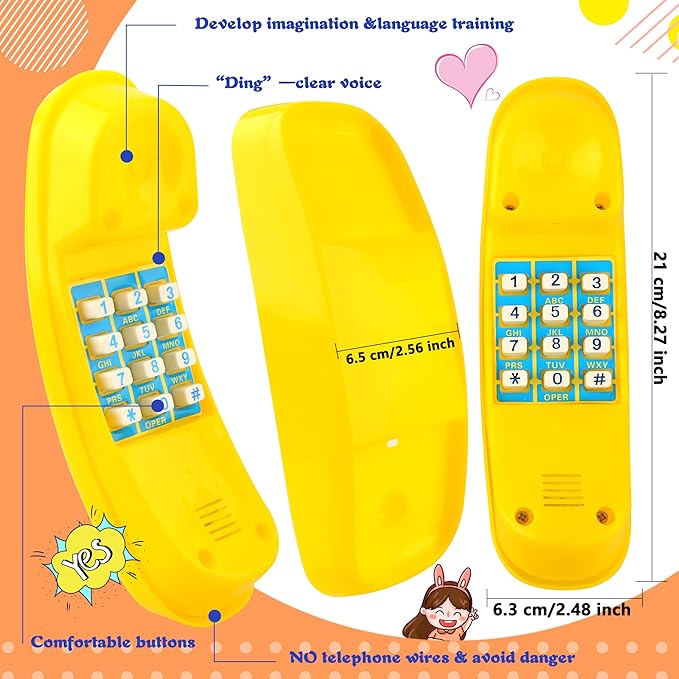 2 Pack Swingset Phone Toys Playground Swing Set Telephone Plastic Pretend Play Telephone with Numeric Key for Kids Outdoor Playground Treehouse Accessories (Yellow, Red)