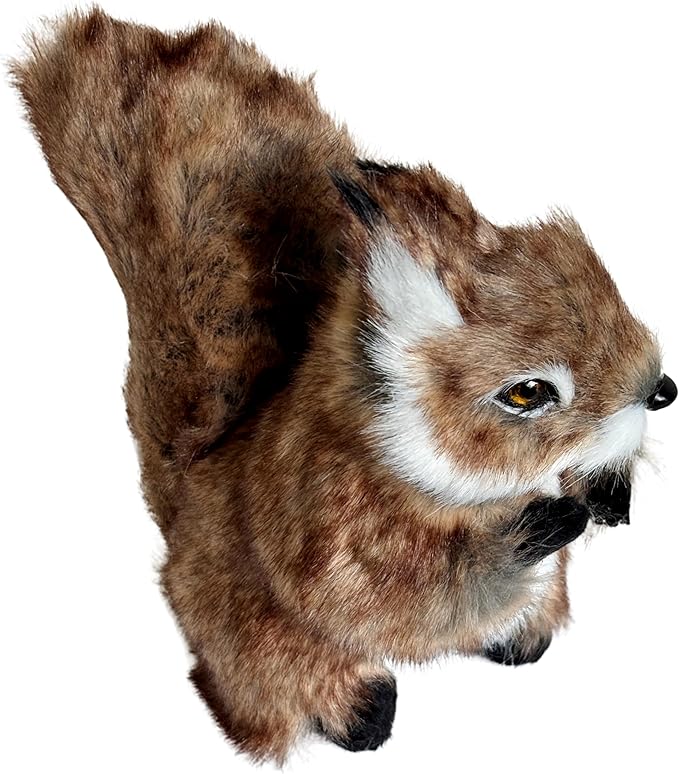 Realistic Squirrel Figurine - Lifelike Plush Squirrel with Bushy Tail, Handcrafted Collectible Stuffed Animal for Fall, Thanksgiving, Home & Shelf Decoration