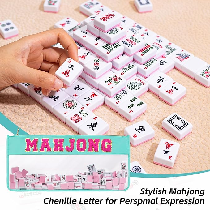 Empty Mahjong Tile Bag with Zipper, PVC Clear American Mahjong Storage Holder with Letter Embroidery for Game Lover Party Travel - Case Only