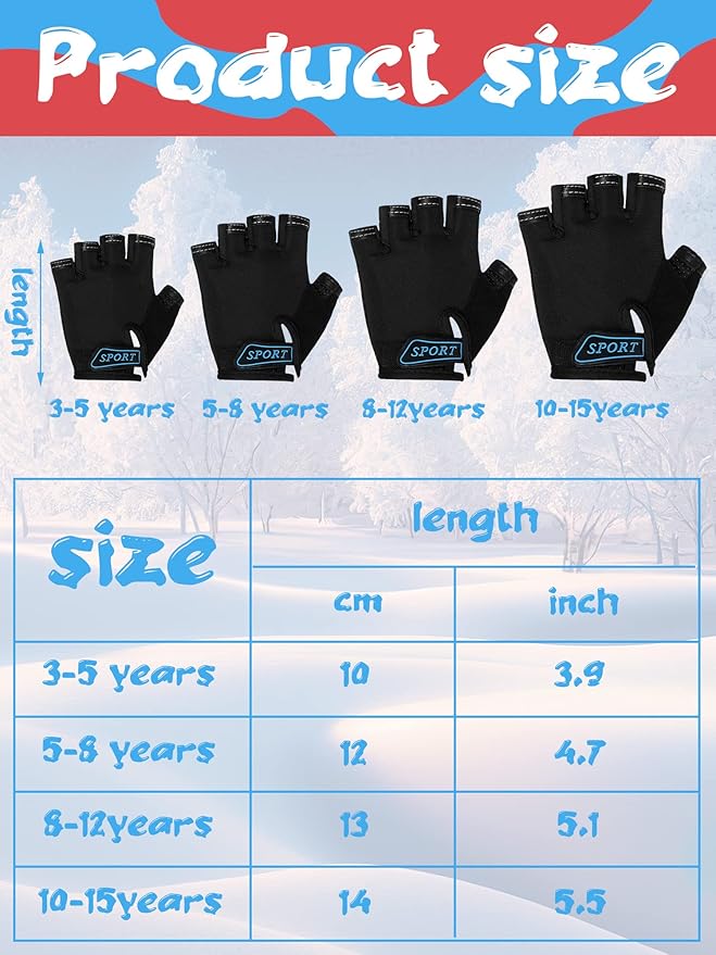 Boao 3 Pairs Kids Half Finger Bike Gloves Non-Slip Breathable Adjustable Birthday Gift for Boys Girls for Bike Workout