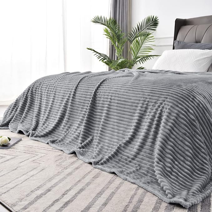 BEDELITE 3D Ribbed Jacquard Grey Full Size Blankes for Bed, 84x90 Inch | Soft Warm Decorative Fluffy Blanket, Cozy Fuzzy Lightweight Plush Fleece Throw Blankets for Bed, Room Decor, Gift for Women