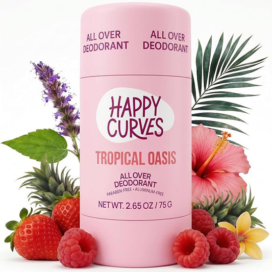 HAPPY CURVES All Over Whole Body Deodorant for Women - Aluminum-Free - Invisible All Day Layer of Full Body Protection for Long Lasting Odor Control, Sensitive Skin, & Private Parts - Tropical Oasis
