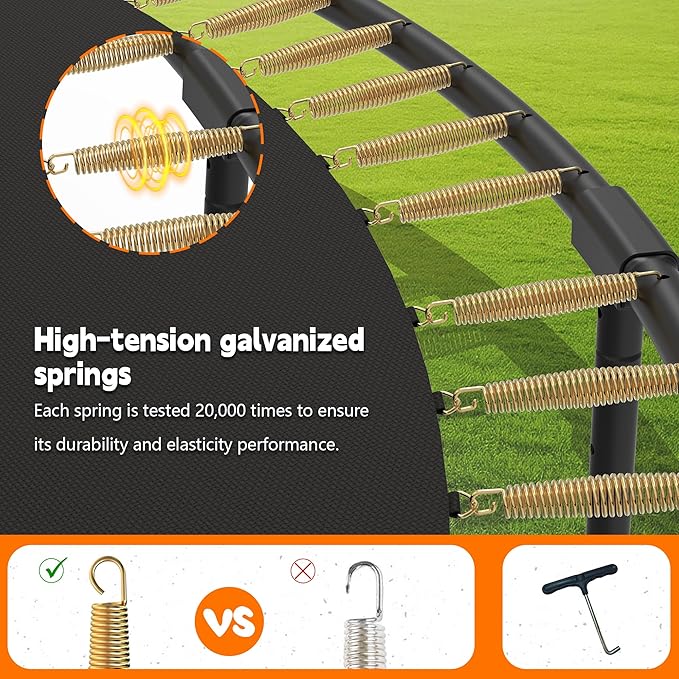 DeepRoar 2026 Upgraded 8/10/12/14/15/16FT Pumpkin Tranpoline for Kids, Heavy Duty 1500LBS Outdoor Tranpoline Set with Basketball Hoop, Light, Sprinkler & Socks, Recreational Trampolings, ASTM Approved