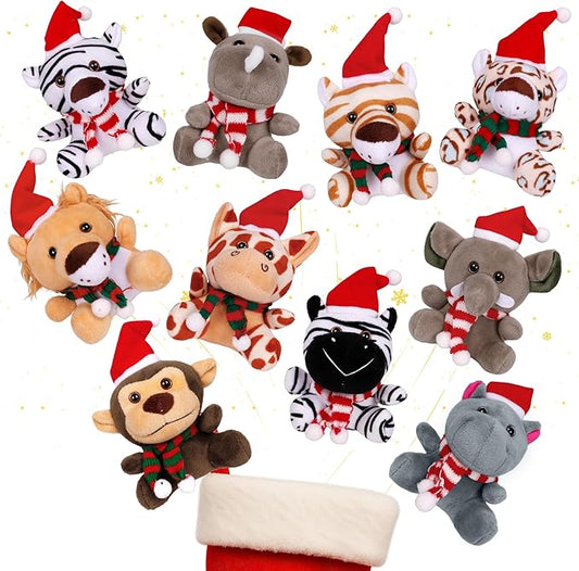 Arrozon 10 Pcs Christmas Small Stuffed Animals Bulk, 6 Inch Mini Plush Toys Stocking Stuffers for Kids, Party Favors, Goodie Bags