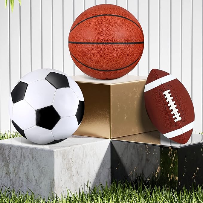Libima 3 Pcs Sports Ball Set for Kids Teens Include Official Size 5 Basketball 4 Soccer 6 Football with Pump and Carry Bag Training Practice Sport Gift for Kids Teens Back to School