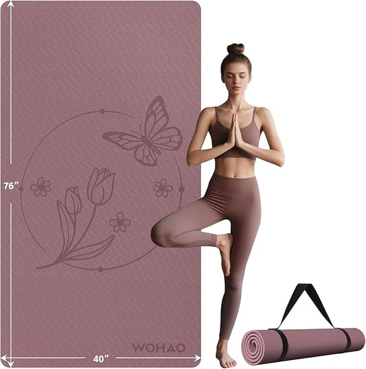 Large 76"x40"x0.4" Yoga Mat - Extra Width & Thick Non-Slip Exercise Mat, Versatile for Stretching, Yoga Studio, Gym, Home & Indoor/Outdoor Workouts