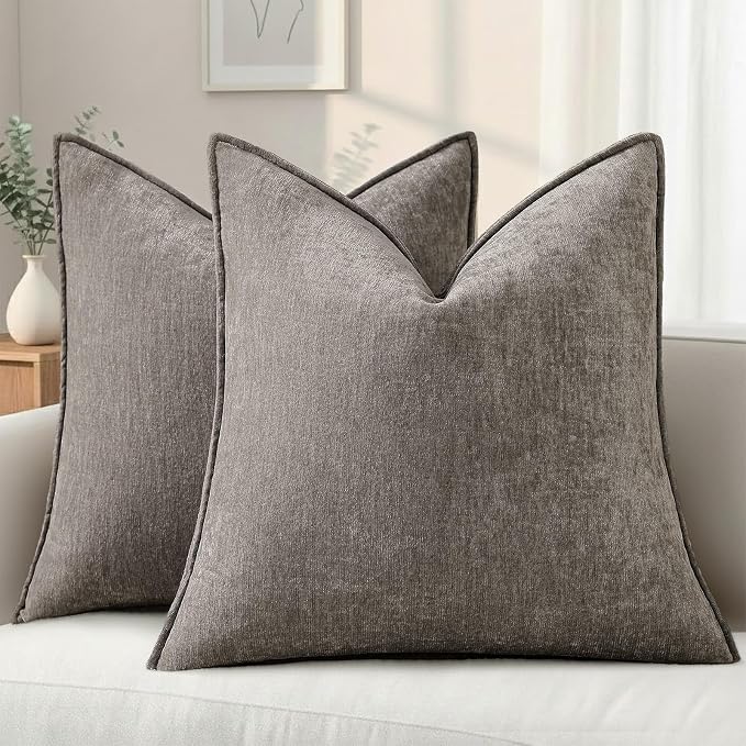 decorUhome Chenille Dark Grey Velvet Throw Pillow Covers 22x22 Set of 2 | Fall Soft Euro Sham Couch Decorative Modern Farmhouse Pillow Cases with Elegant Design for Sofa Bed Living Room Home Decor