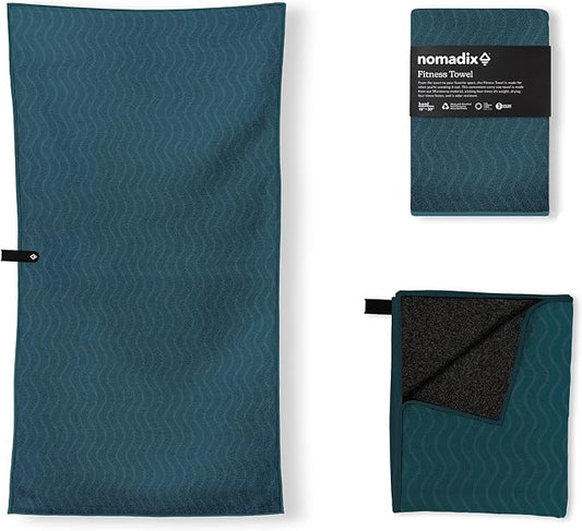 Nomadix Fitness Towel- Microterry Quick-Dry Gym & Yoga Sweat Towel, Odor-Resistant, Ultra Absorbent, Sand & Pet Hair-Resistant, Recycled Material, 30″×16″- Regenerative Black- Regenerative Teal